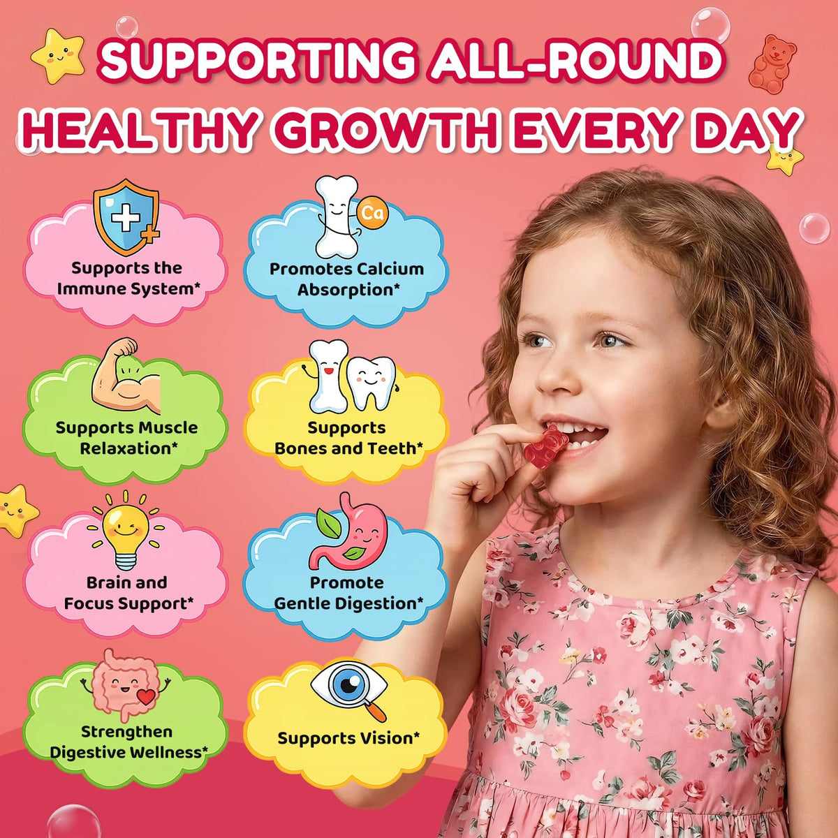 GZ HAOYUAN Gummies de Calcium pour Enfants, gummies fraise