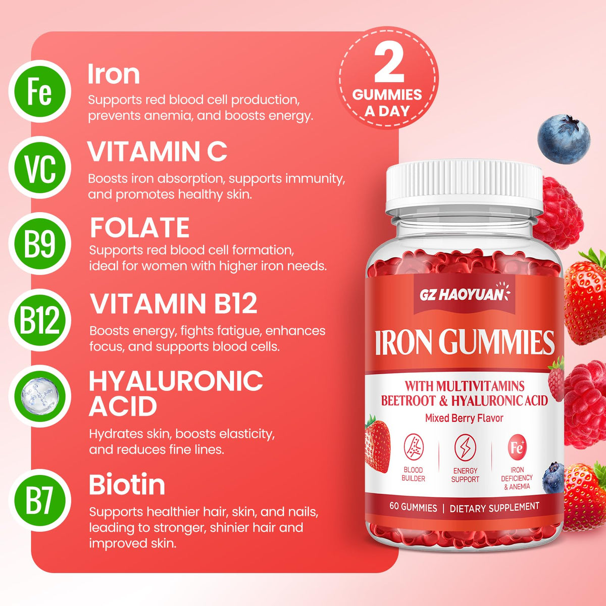 GZ HAOYUAN Gummies de Fer montrant la texture des gummies