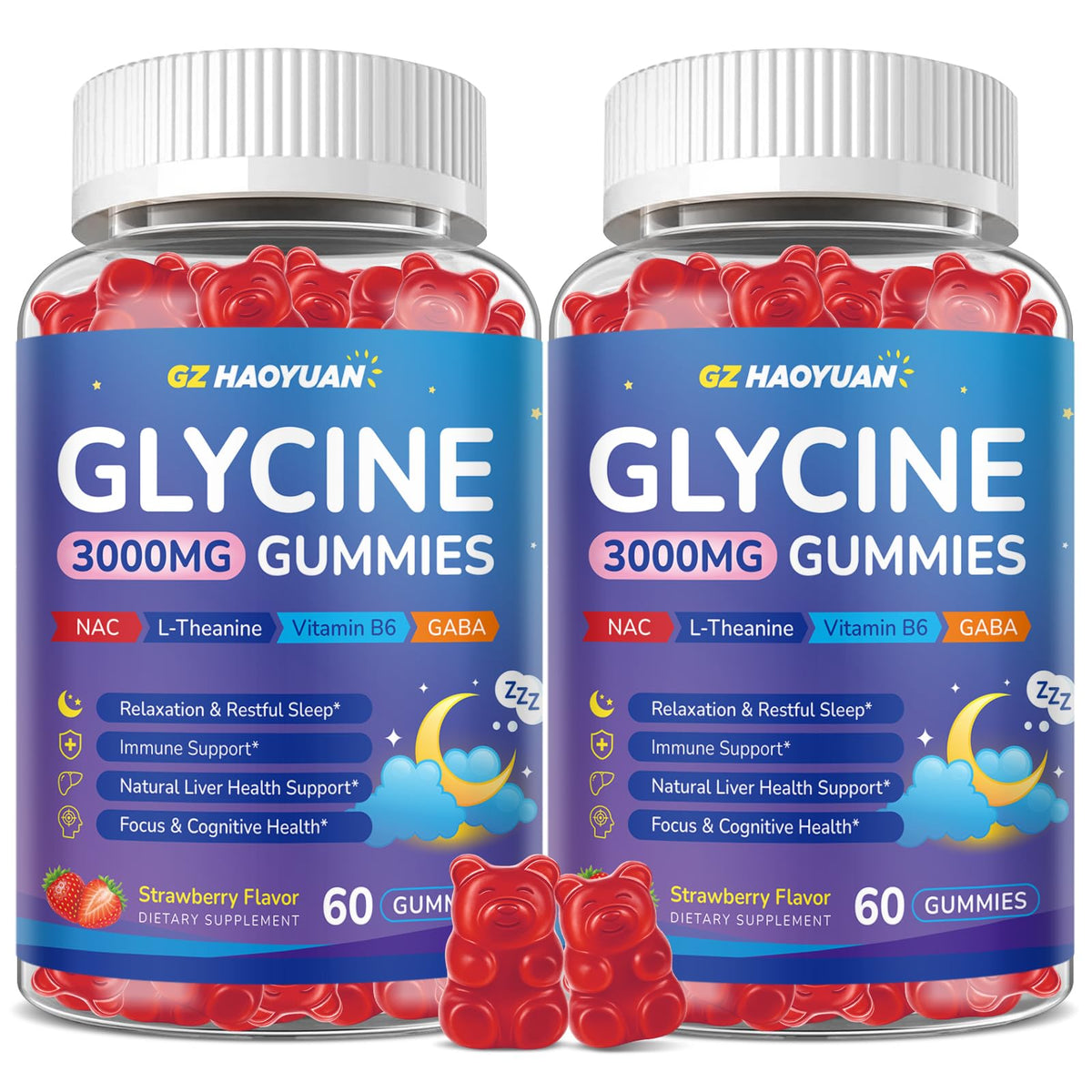 GZ HAOYUAN Gummies de Glycine 3g Vegan Fraise, emballage avant