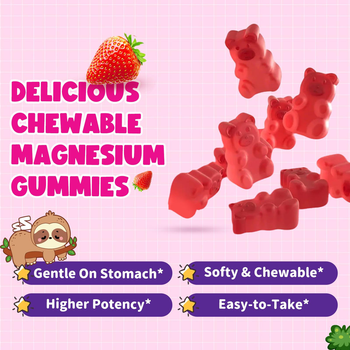 GZ HAOYUAN gummies de magnésium fraise, ingrédients sur l'emballage