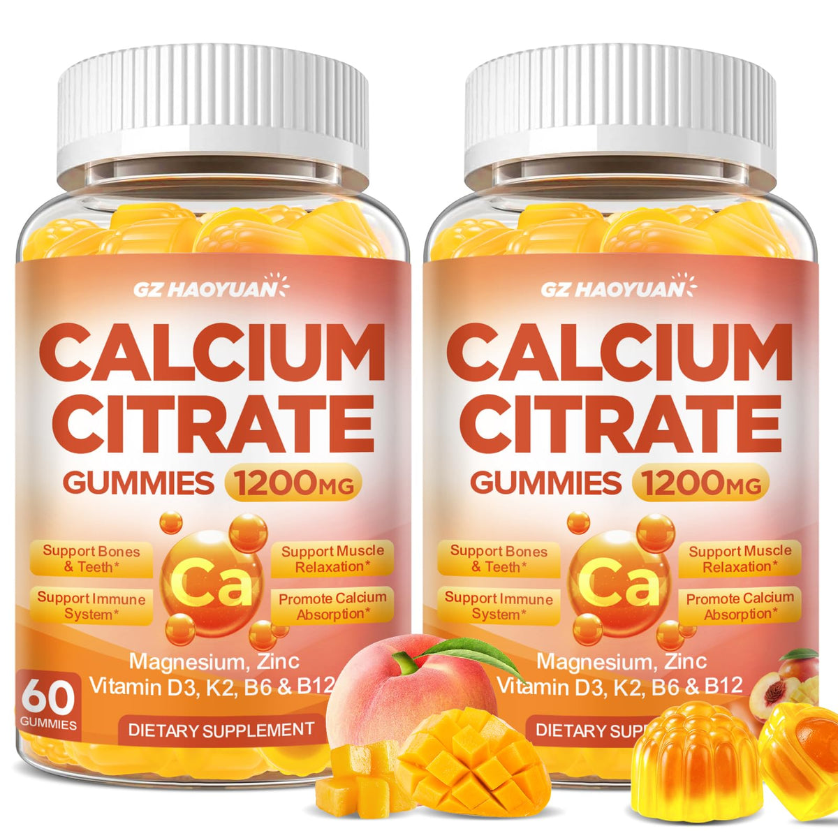 GZ HAOYUAN Gummy de Citrate de Calcium 1200mg devant un fond blanc