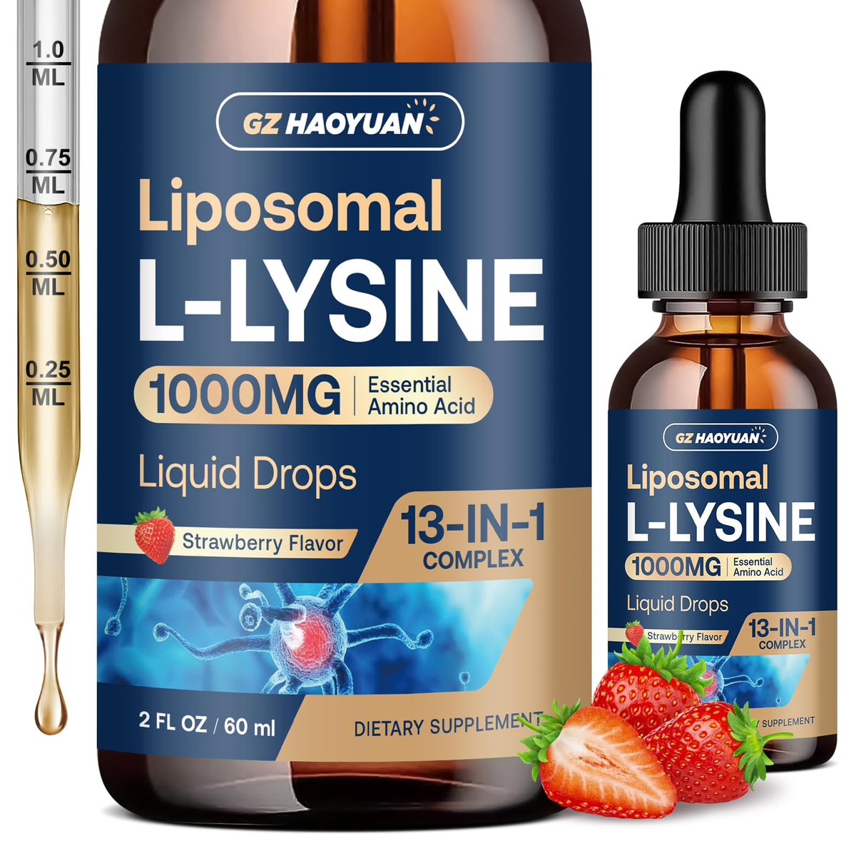 GZ HAOYUAN L-Lysine 1000MG Liquide Fraise flacon avant