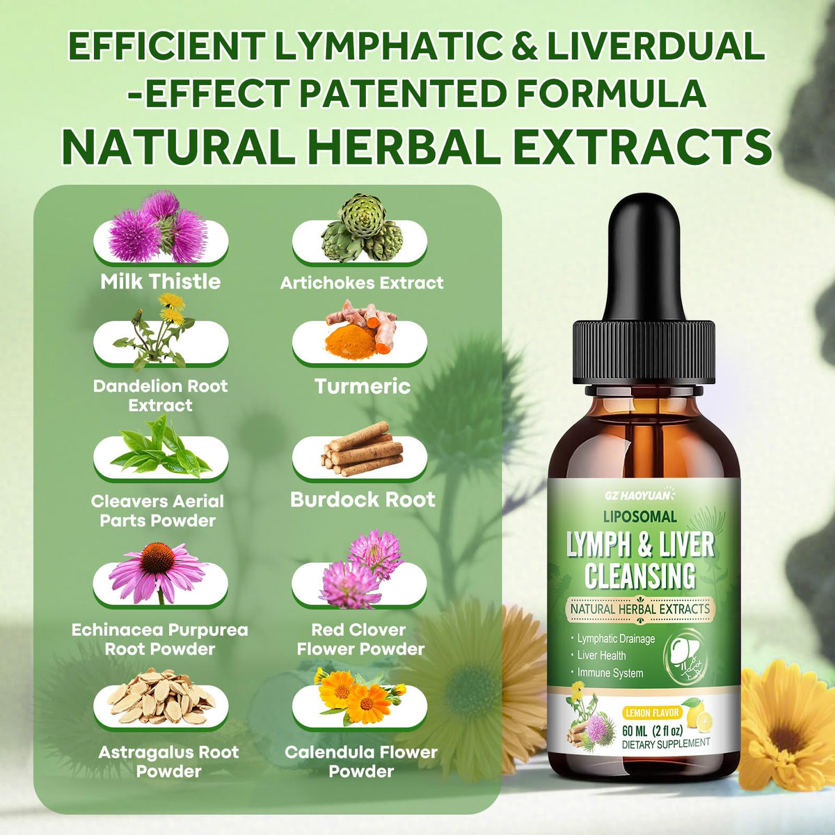 GZ HAOYUAN Lymphatic Drainage flacon ouvert avec dosage