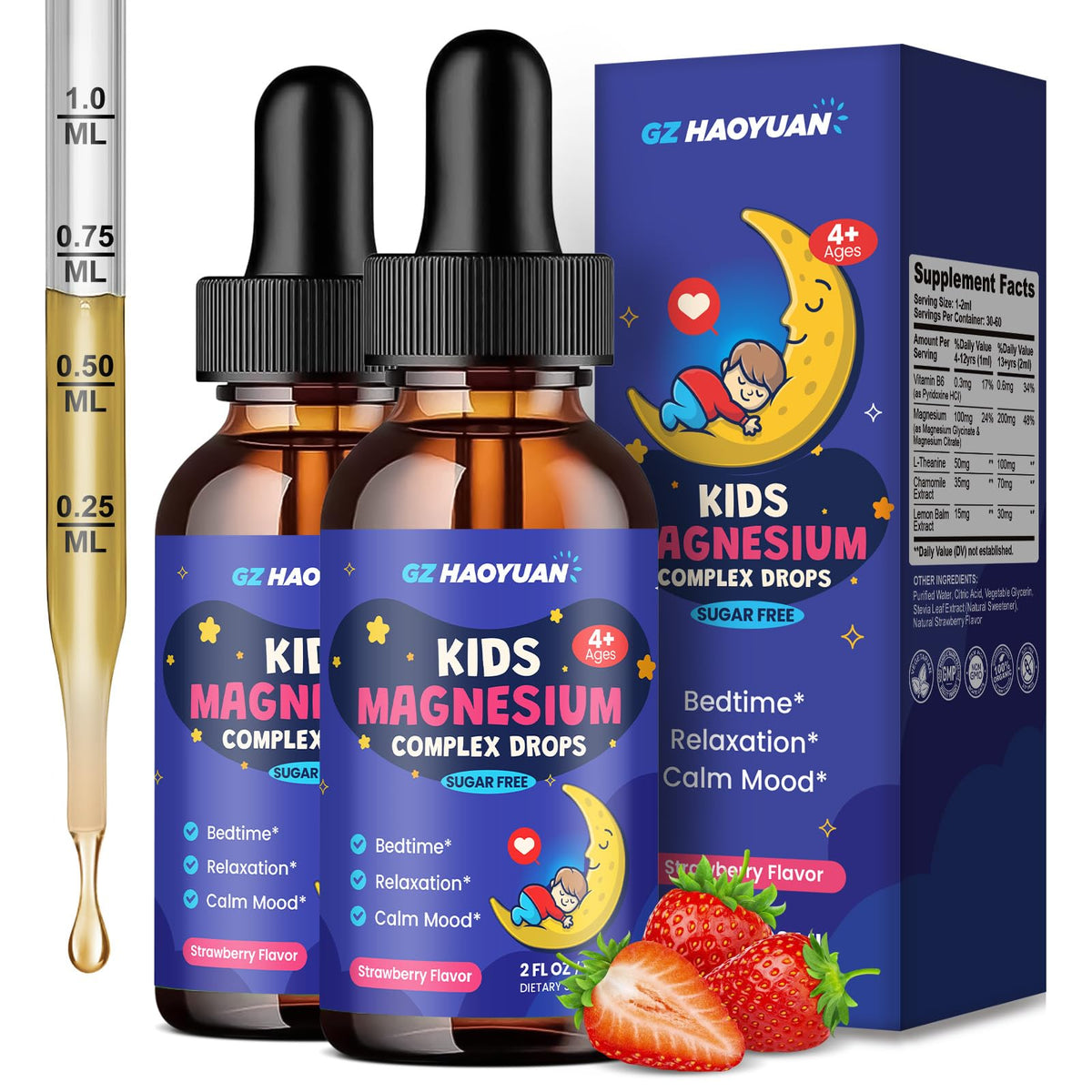 GZ HAOYUAN Magnésium Glycinate 2 flacons de 120 ml vue avant