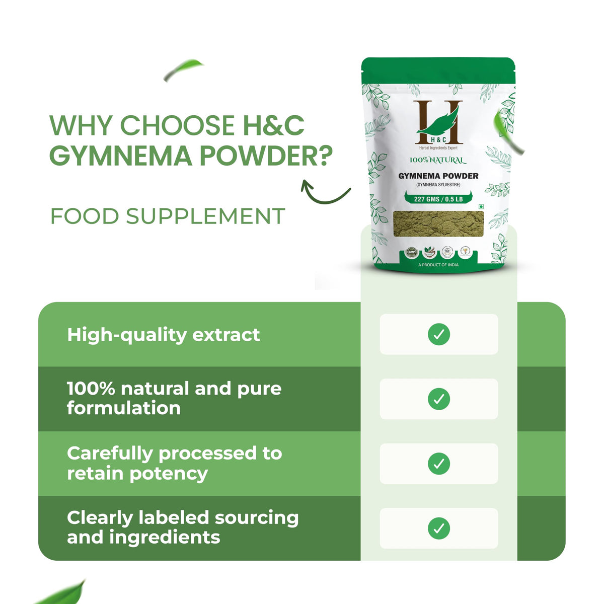 H&C Poudre de Feuilles de Gymnema 250g avec d'autres ingrédients