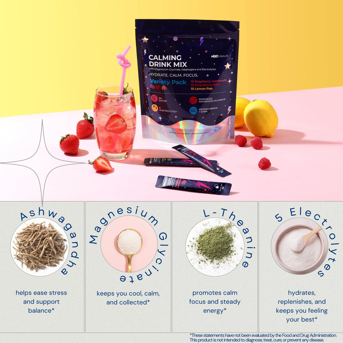 H2O Capsule mélange de boisson en poudre de magnésium glycinate 200g ingrédients sur l'emballage
