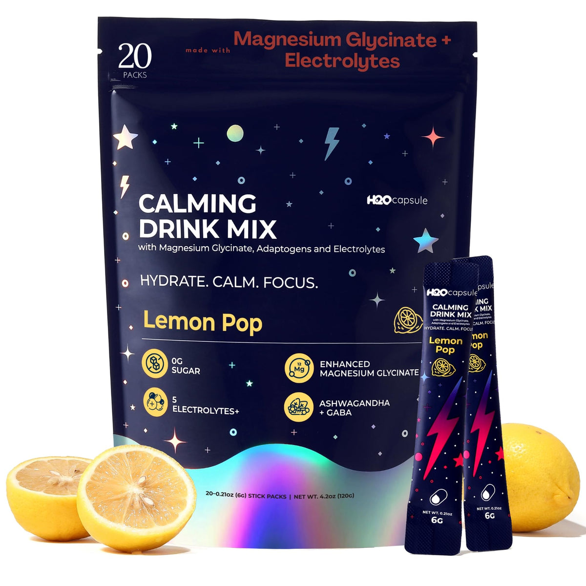 H2O Capsule Mélange Poudré de Magnésium Glycinate 150g - Citron, vue avant