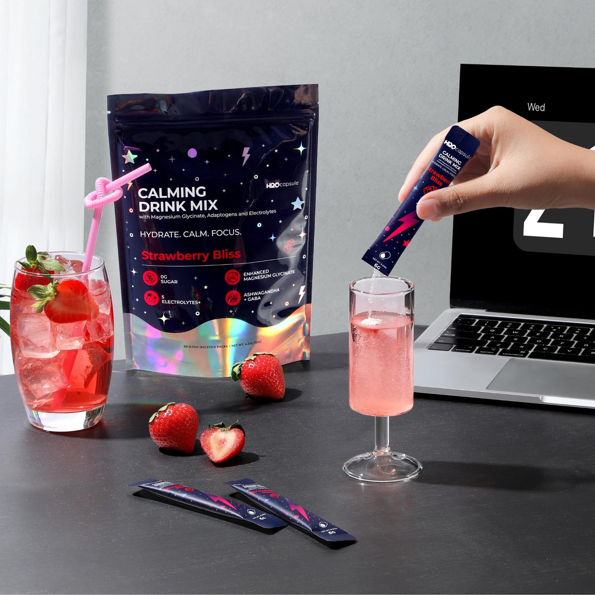 H2O Capsule Poudre de Magnésium Glycinate avec électrolytes en sachets