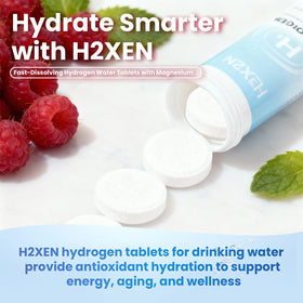 H2XEN Tablettes d'Hydrogène dans un verre d'eau