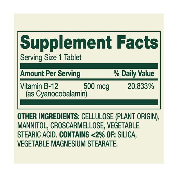 H4U Complément Alimentaire Vitamine B12 500 mcg étiquette