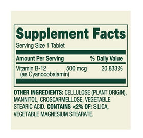 H4U Complément Alimentaire Vitamine B12 500 mcg étiquette