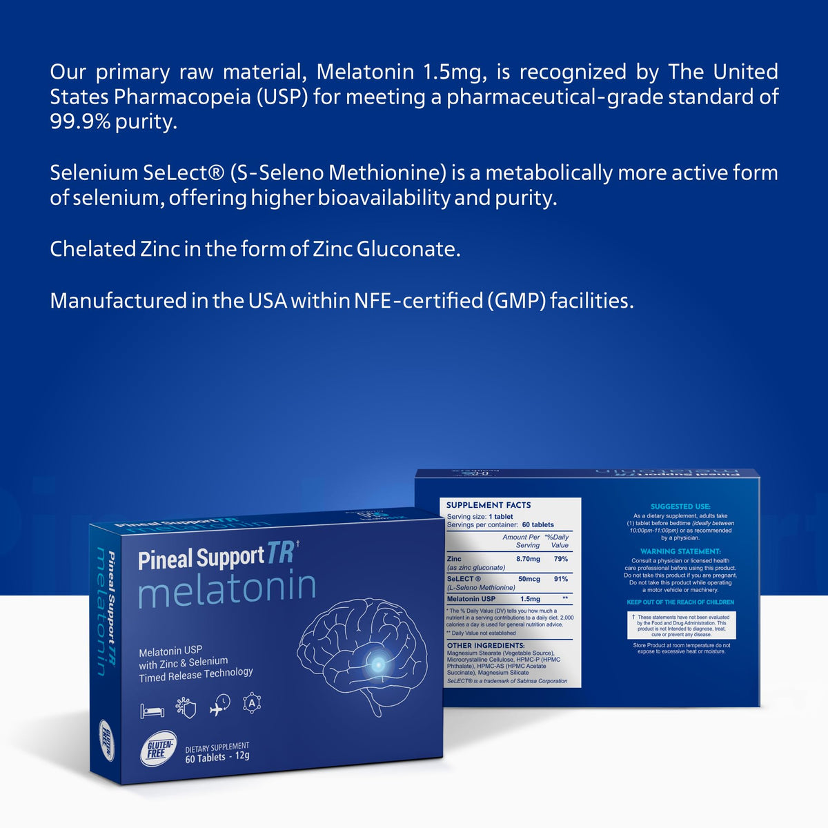 H6 healthSIX Mélatonine 1,5 mg, étiquette avec ingrédients