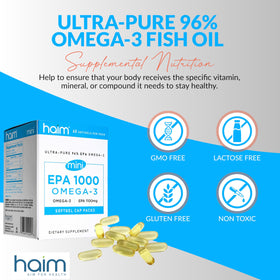 HAIM EPA1000 MINI capsules d'huile de poisson sur fond blanc