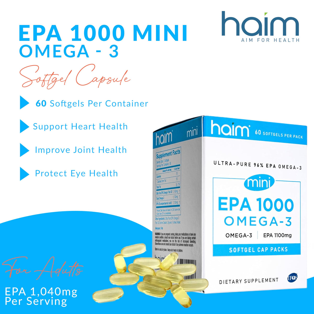 HAIM EPA1000 MINI emballage avec informations nutritionnelles