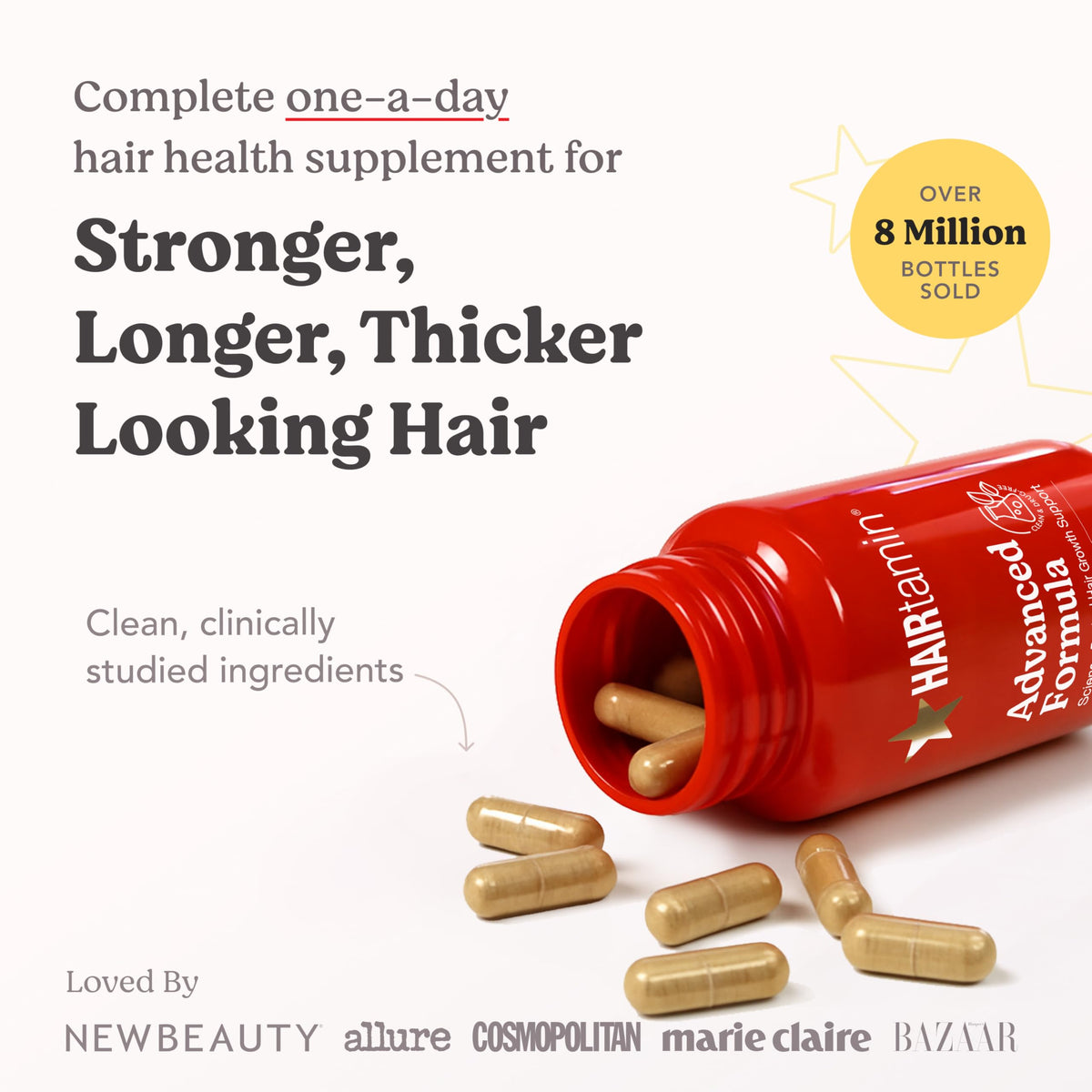 HAIRtamin Compléments Cheveux Vegan 30 Capsules avec étiquette détaillée