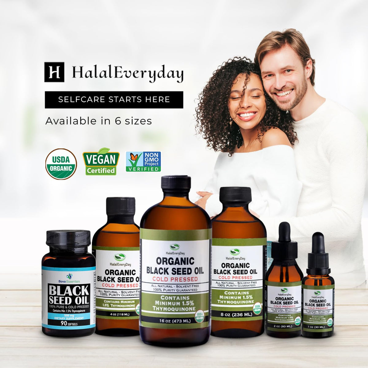 HalalEveryDay Huile de graines noires bio dans un placard