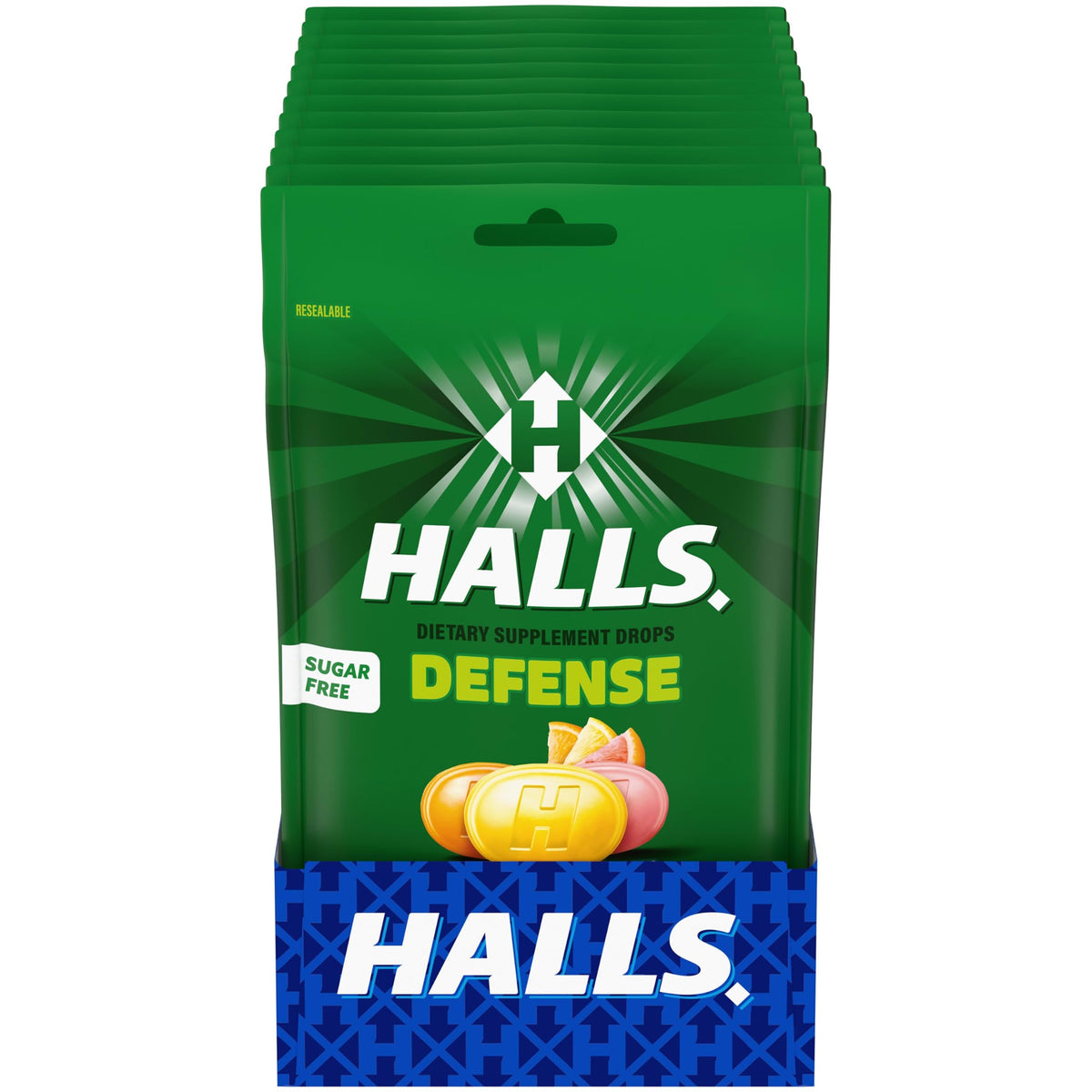 HALLS Bonbons au Citron Sucre 300 Gouttes, sachet avant