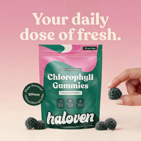 Haloven Gummies de Chlorophylle Menthe en gros plan