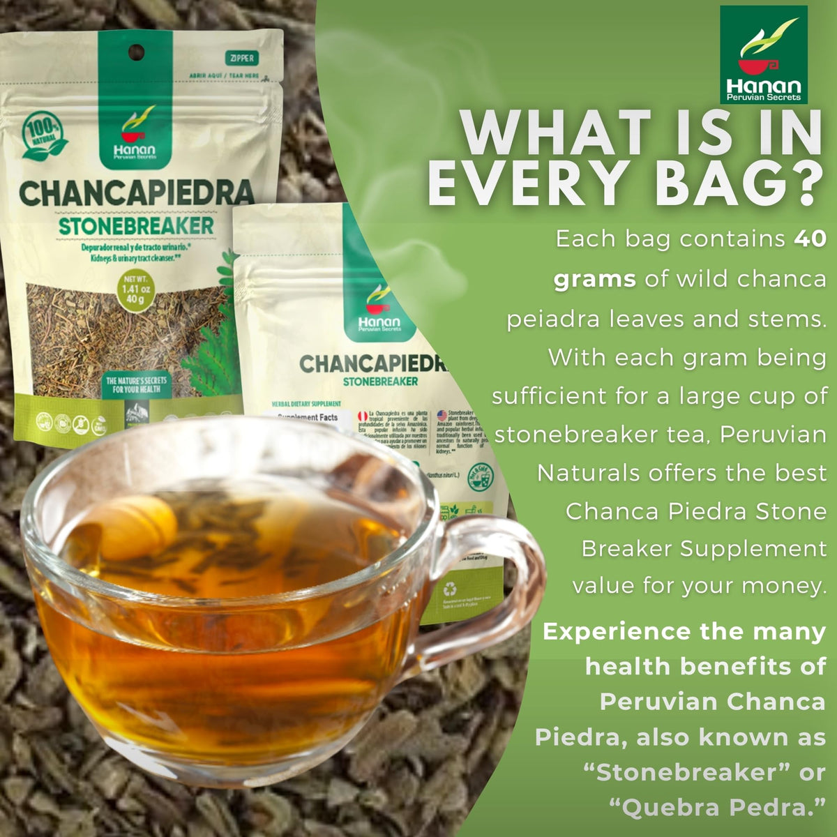 Hanan Chanca Piedra Thé Herbal 120g échantillon de feuilles