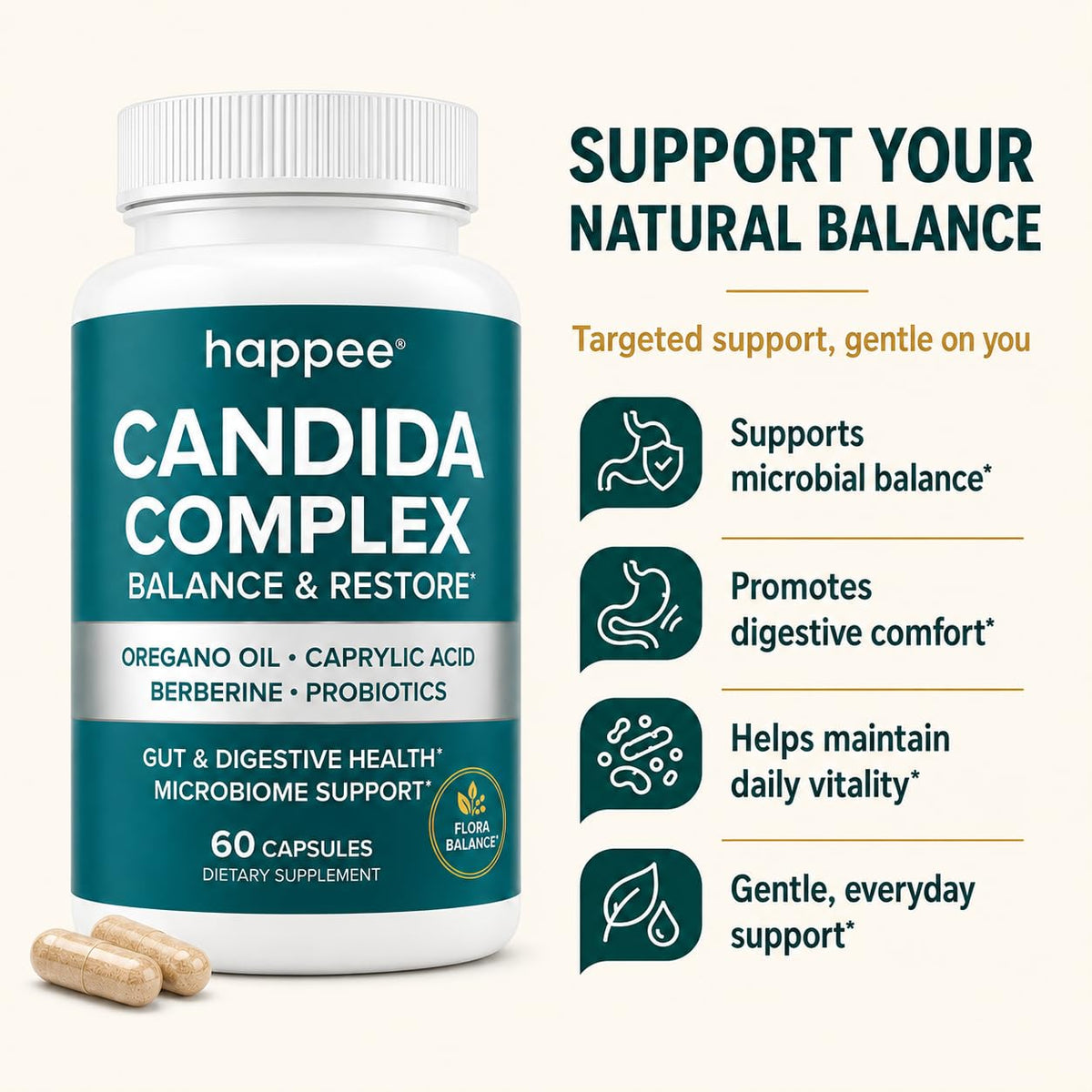 Happee complément alimentaire 82g capsules sur fond blanc