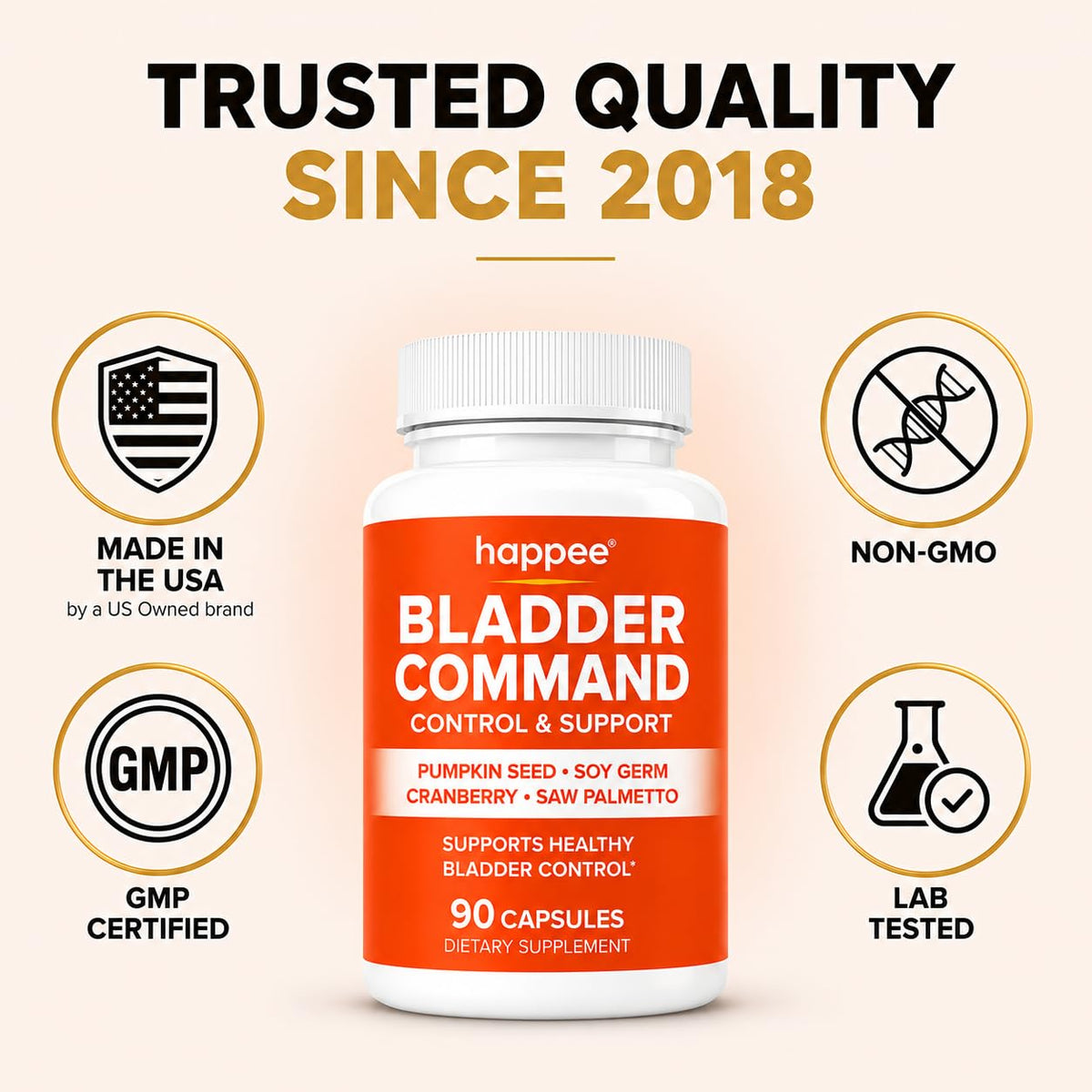 Happee Complément Alimentaire Contrôle Vésical 1220mg avec ingrédients