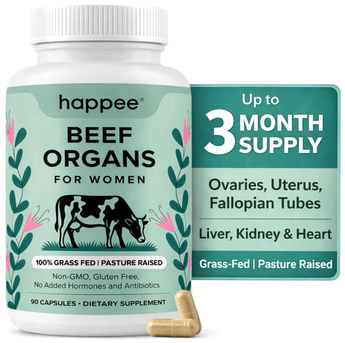 Happee complément alimentaire organes de boeuf 118g vue avant