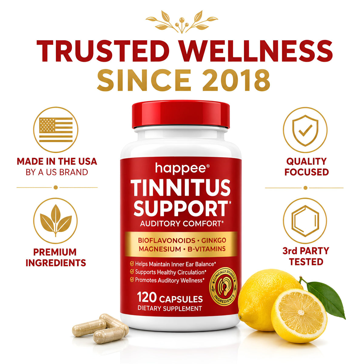 Happee Complément Alimentaire Tinnitus 120 Capsules en utilisation