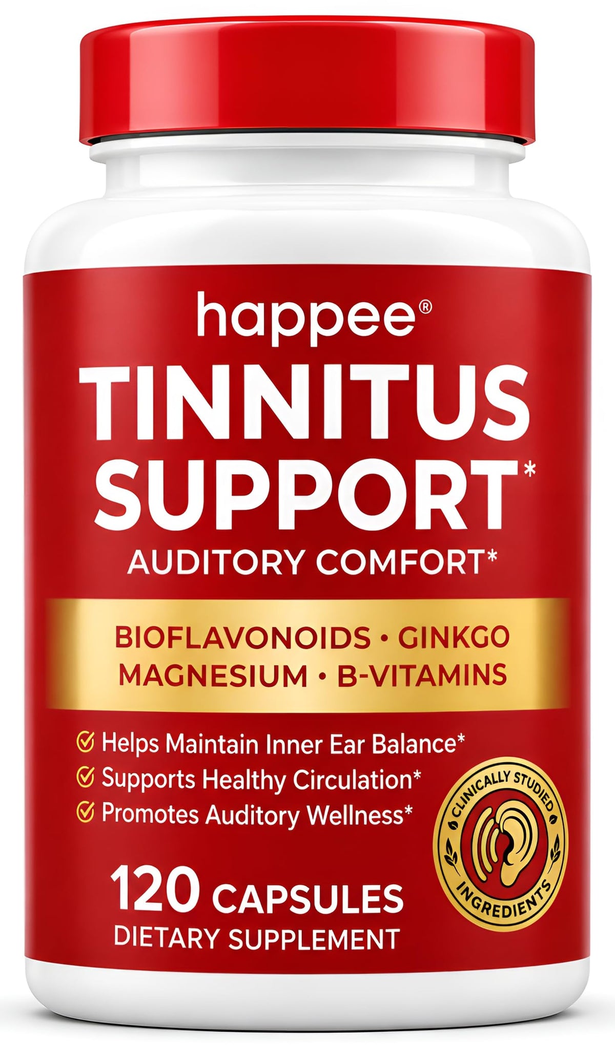 Happee Complément Alimentaire Tinnitus 120 Capsules vue de face