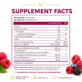 Happee Gummies NAD+ 1000mg 90 Ct boîte vue supérieure