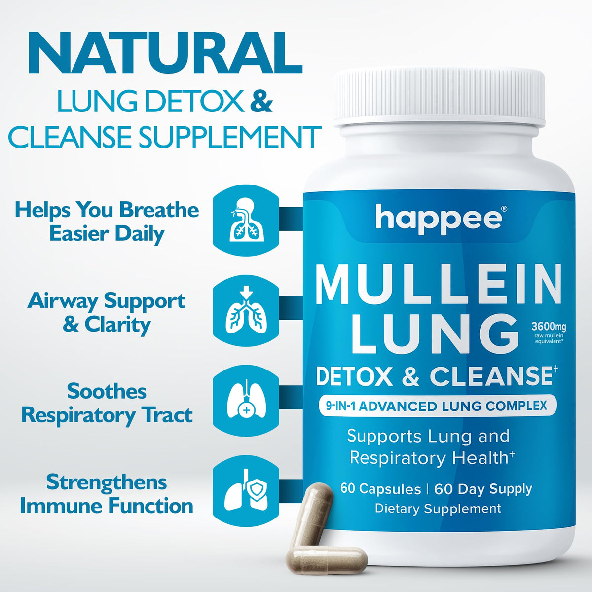 Happee Mullein complément alimentaire 9-en-1 capsules dans l'emballage