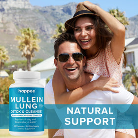 Happee Mullein complément alimentaire 9-en-1 capsules sur un fond neutre