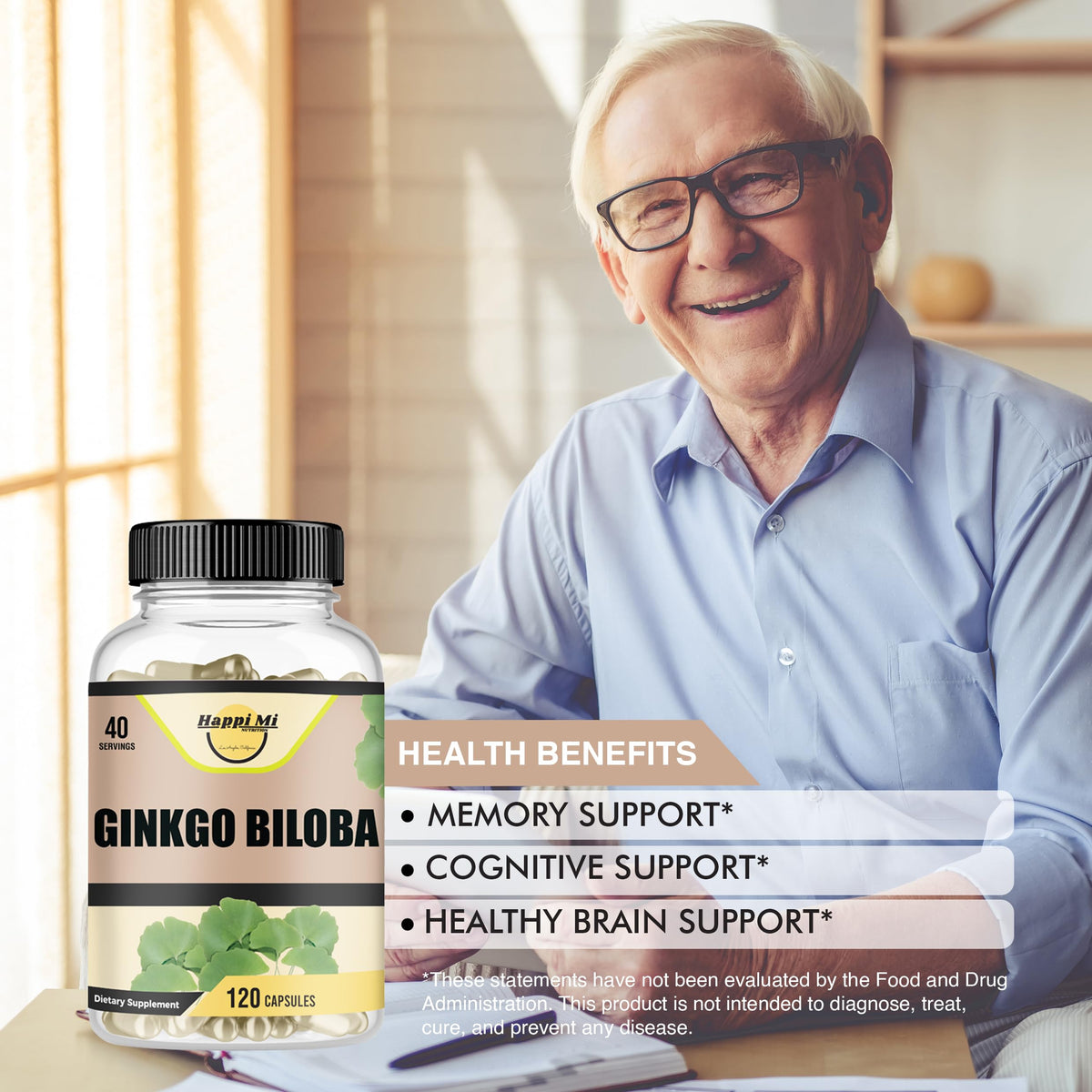 Happi Mi Nutrition Ginkgo Biloba 1800mg capsule close-up