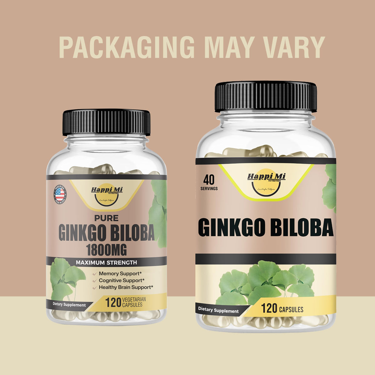 Happi Mi Nutrition Ginkgo Biloba 1800mg side view with packaging