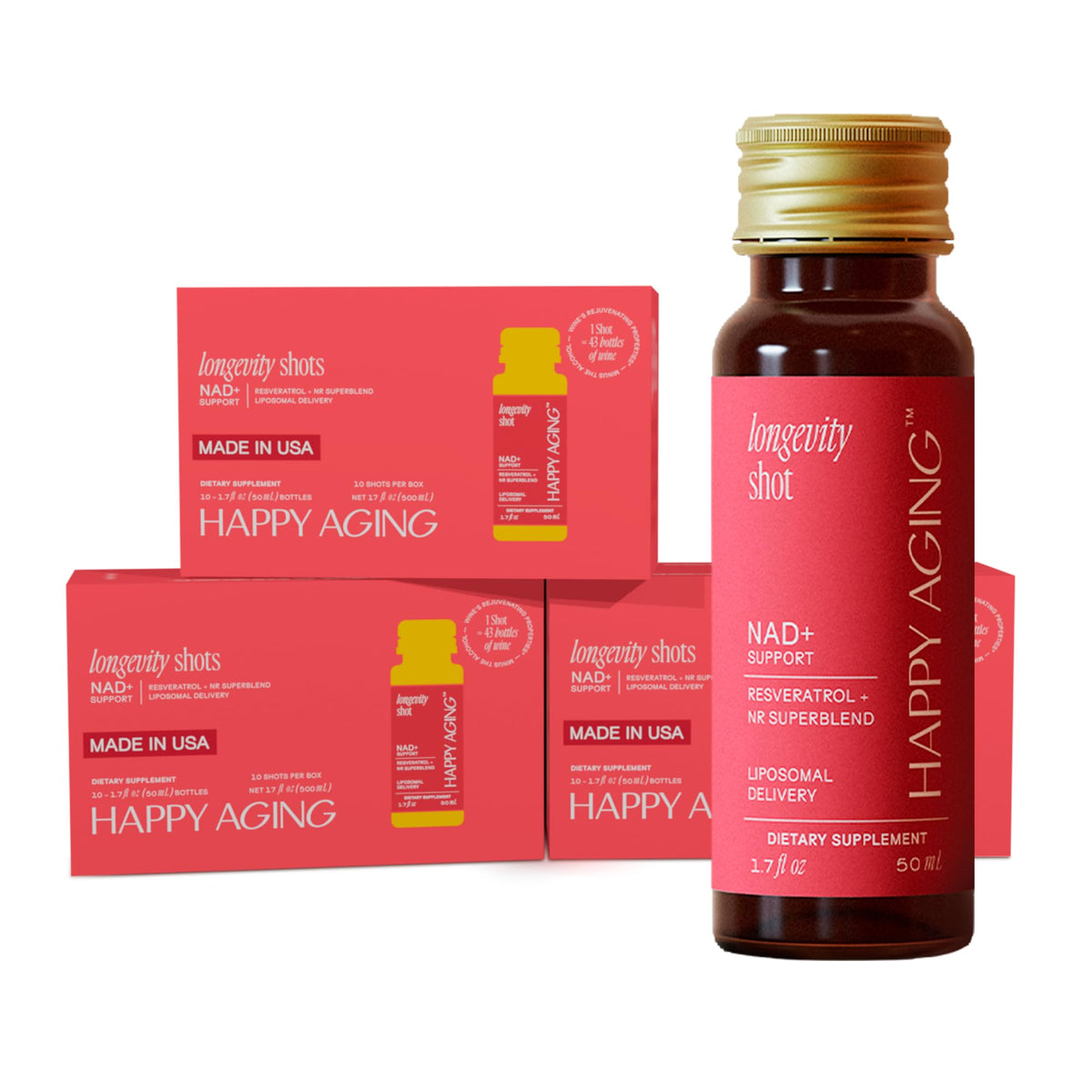 Happy Aging Complément Liquide NAD+ avec 30 shots en emballage