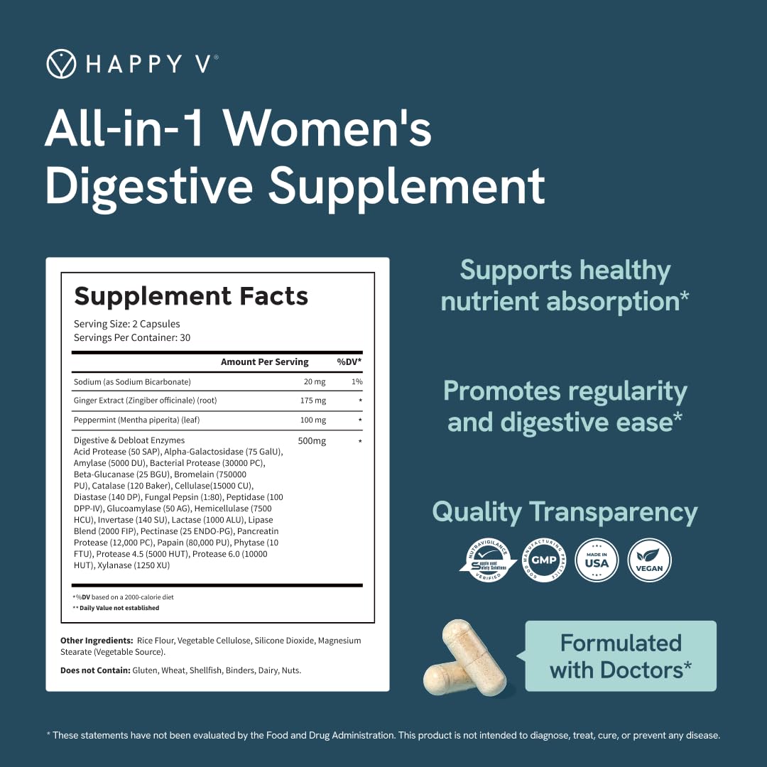 Happy V Complément Alimentaire Multi-Enzymes sur fond blanc