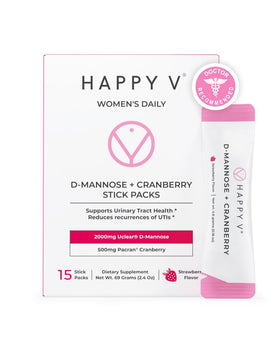 Happy V D-Mannose et Cranberry 15 stick packs, vue de face