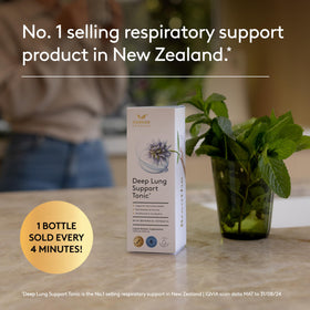 Harker Herbals tonic soutien respiratoire avec étiquette et ingrédients