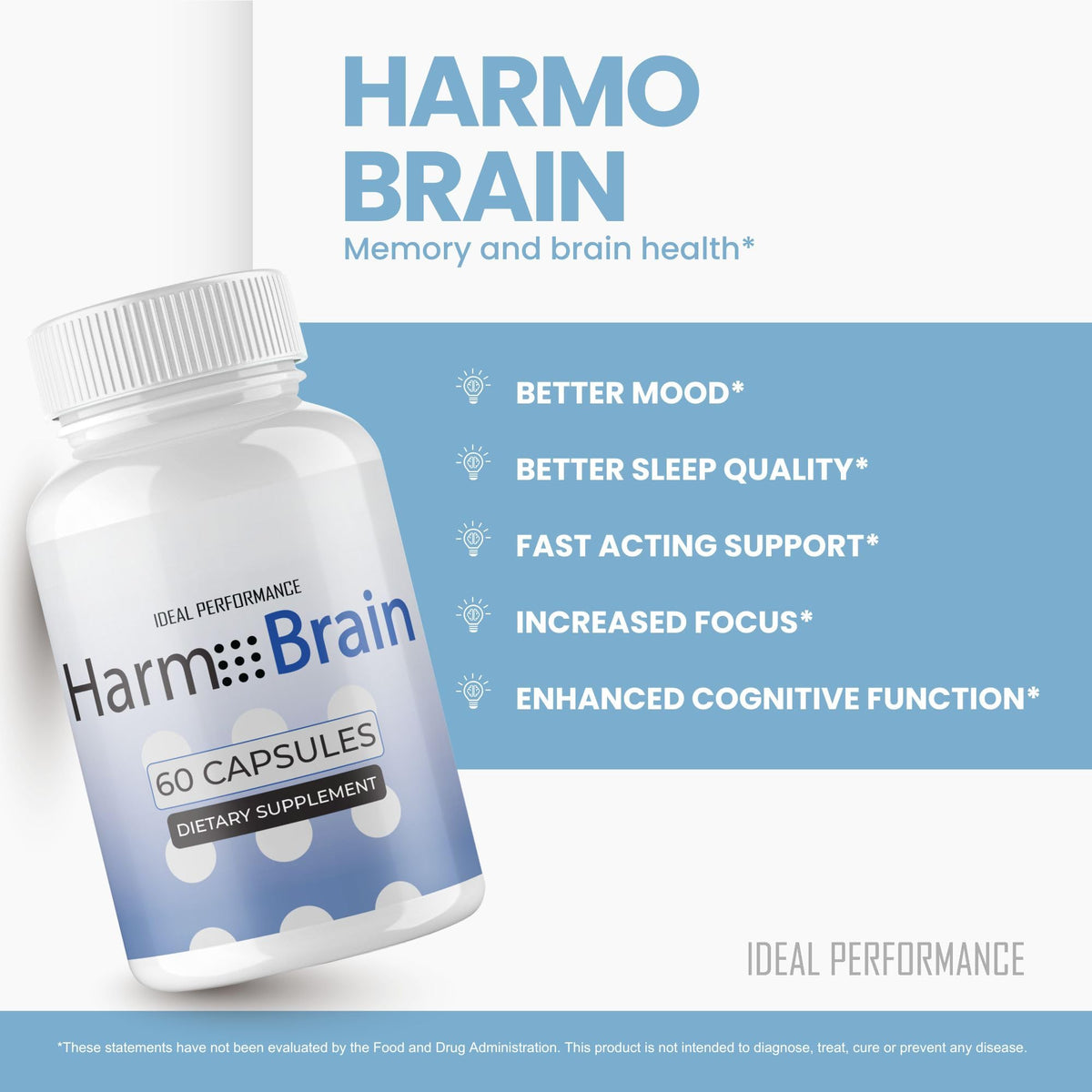 Harmobrain Capsules d'IDEAL PERFORMANCE, contenu de la boîte en vue aérienne