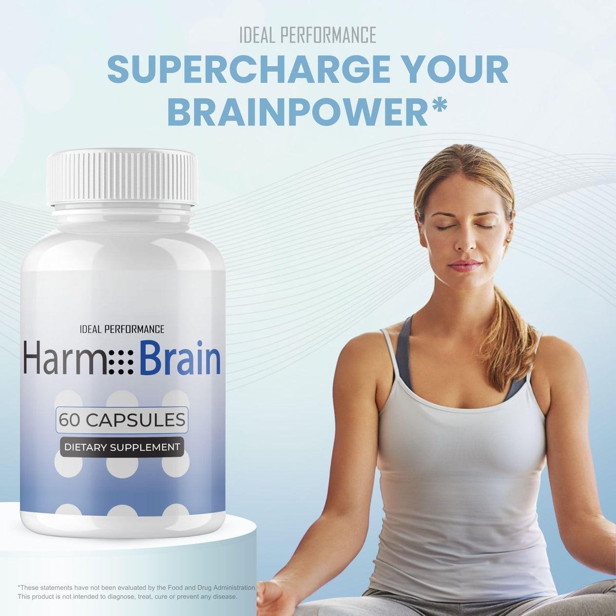 Harmobrain Capsules d'IDEAL PERFORMANCE, sur fond neutre avec mise en scène