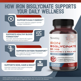 HarmoVira Fer Bisglycinate 50 mg ingrédients sur l'étiquette