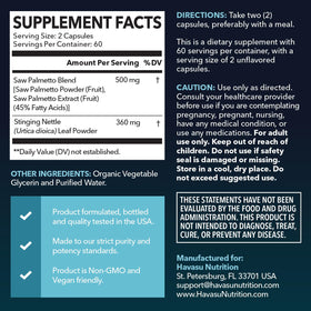 HAVASU NUTRITION Complément Saw Palmetto et Racine d'Urtiquaire, boîte et capsules