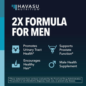 HAVASU NUTRITION Complément Saw Palmetto et Racine d'Urtiquaire, capsules sur fond blanc