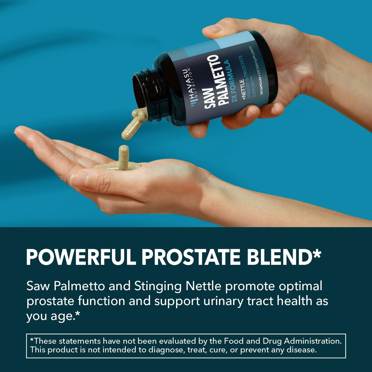 HAVASU NUTRITION Complément Saw Palmetto et Racine d'Urtiquaire, vue latérale de l'emballage