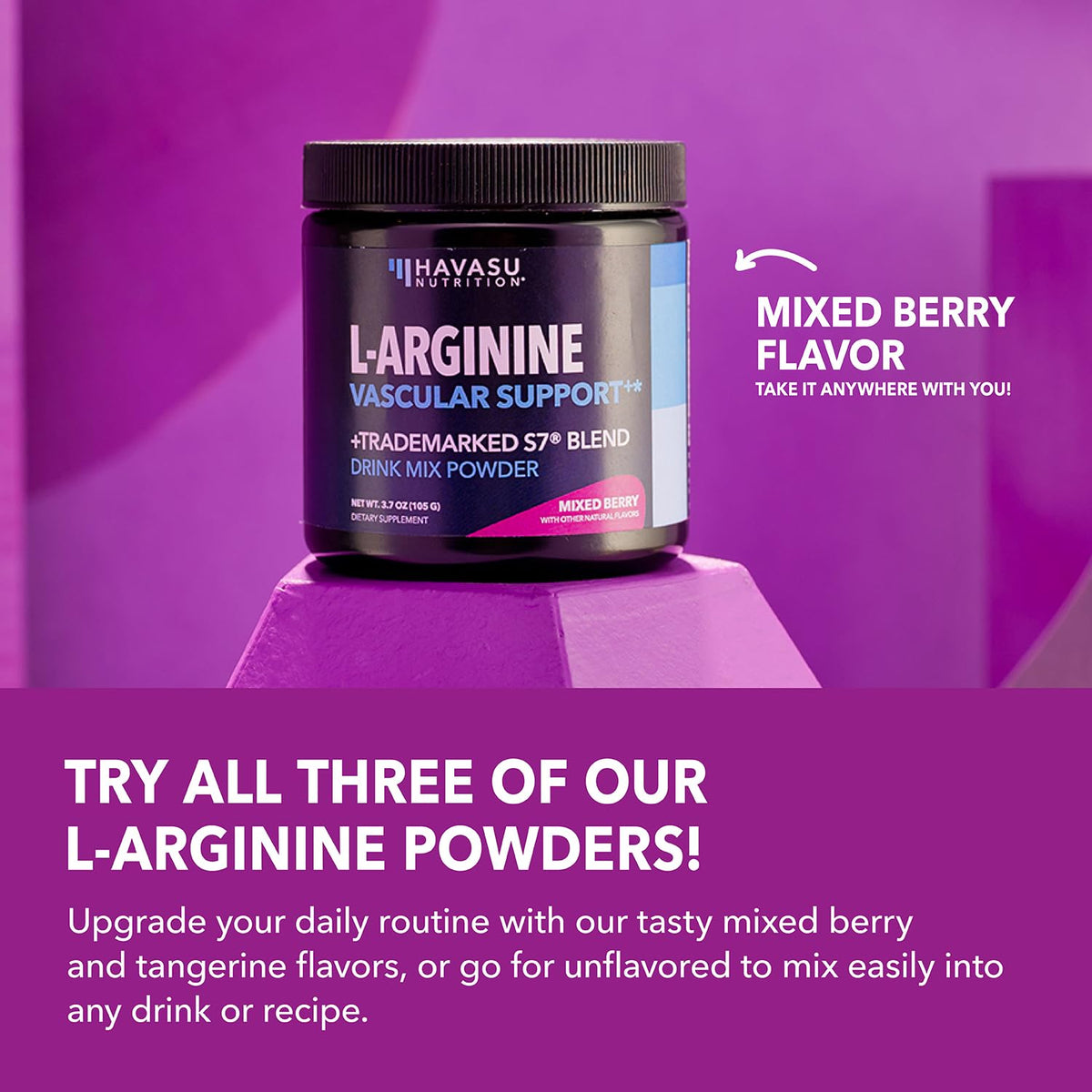 HAVASU NUTRITION L-Arginine Poudre Saveurs Mélangées 141g vue arrière