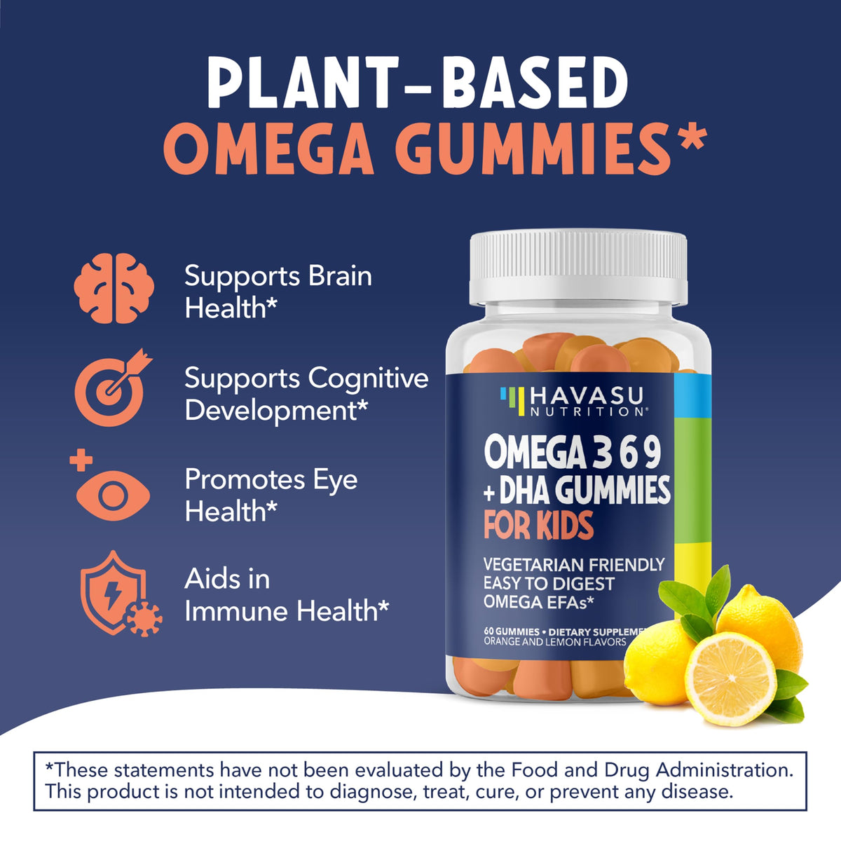 HAVASU NUTRITION Omega Gummies pour Enfants 60ct côté du pot