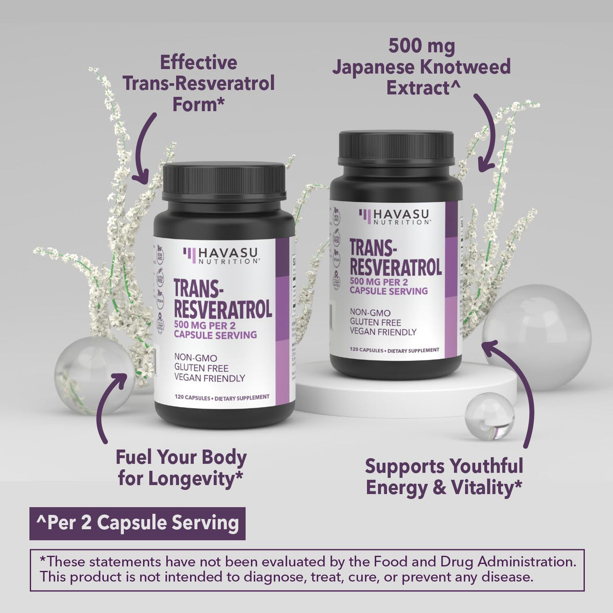 HAVASU NUTRITION Resveratrol 500mg 120 Capsules - Serving suggestion