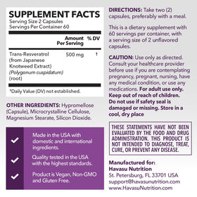 HAVASU NUTRITION Resveratrol 500mg 120 Capsules - Side view