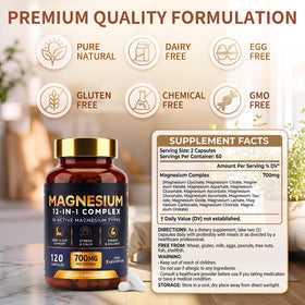 HAYTHMDC Complexe de Magnésium 12 en 1 120 Capsules avec étiquettes