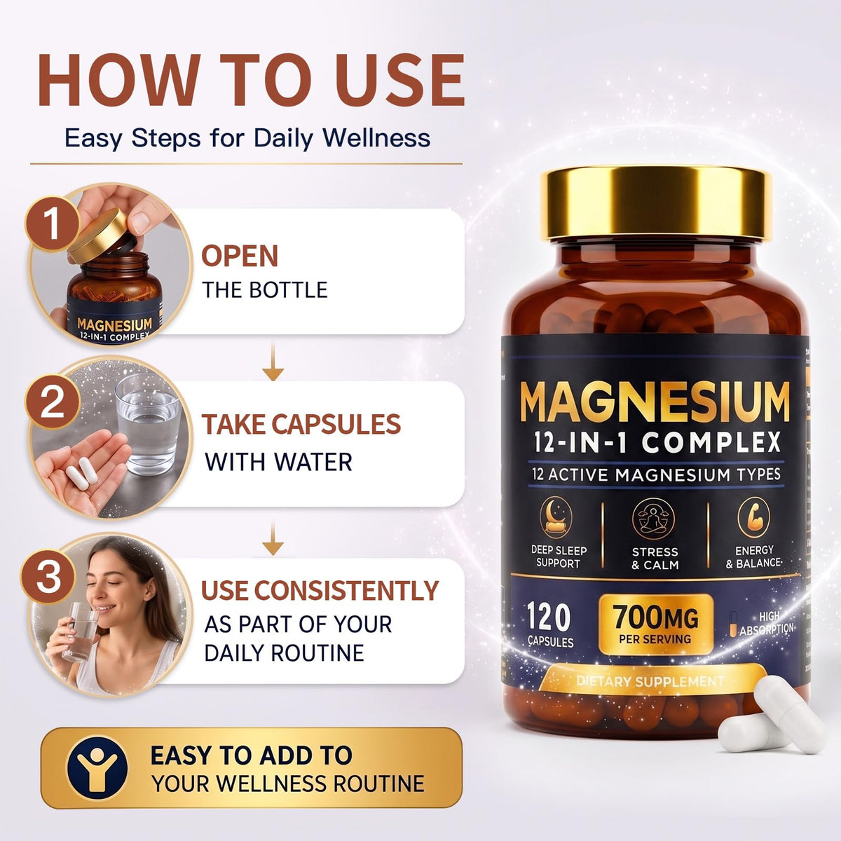 HAYTHMDC Complexe de Magnésium 12 en 1 120 Capsules avec un verre d'eau