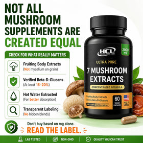 HCL HERBAL CODE LABS Champignons en poudre à côté des capsules